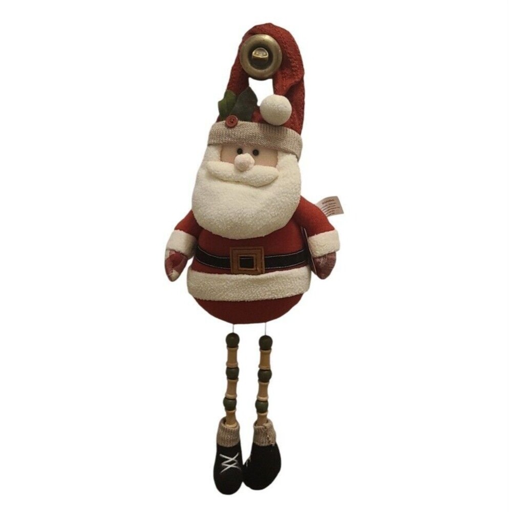 Soft Stuffed Santa Claus Door Hanger Long Wooden Bead Legs Christmas Decor New